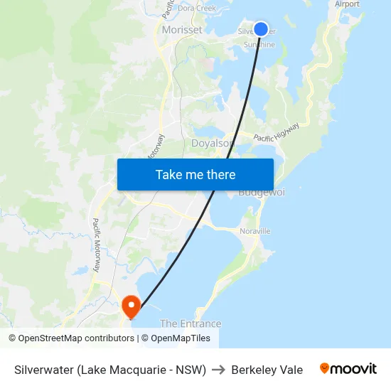 Silverwater (Lake Macquarie - NSW) to Berkeley Vale map