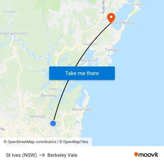 St Ives (NSW) to Berkeley Vale map
