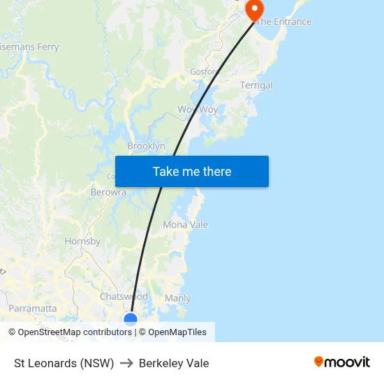 St Leonards (NSW) to Berkeley Vale map