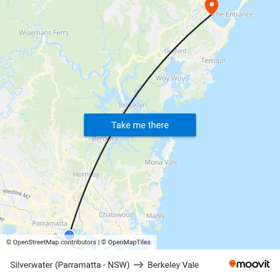 Silverwater (Parramatta - NSW) to Berkeley Vale map