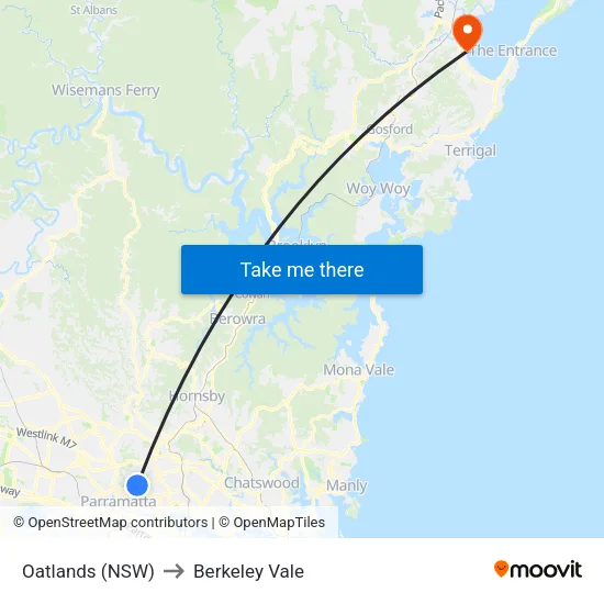Oatlands (NSW) to Berkeley Vale map