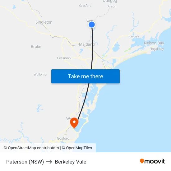 Paterson (NSW) to Berkeley Vale map