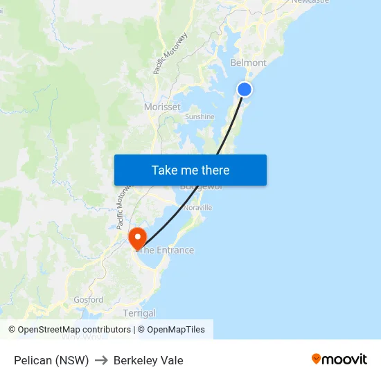 Pelican (NSW) to Berkeley Vale map