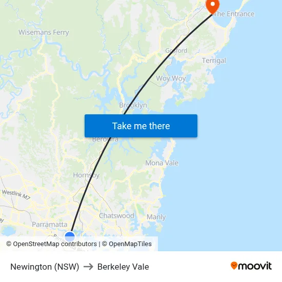 Newington (NSW) to Berkeley Vale map
