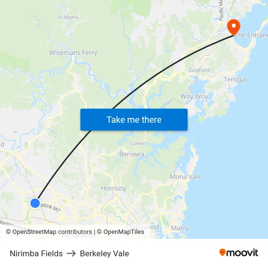Nirimba Fields to Berkeley Vale map
