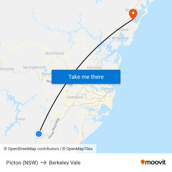 Picton (NSW) to Berkeley Vale map