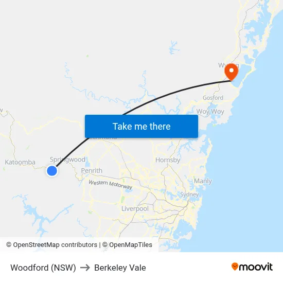 Woodford (NSW) to Berkeley Vale map