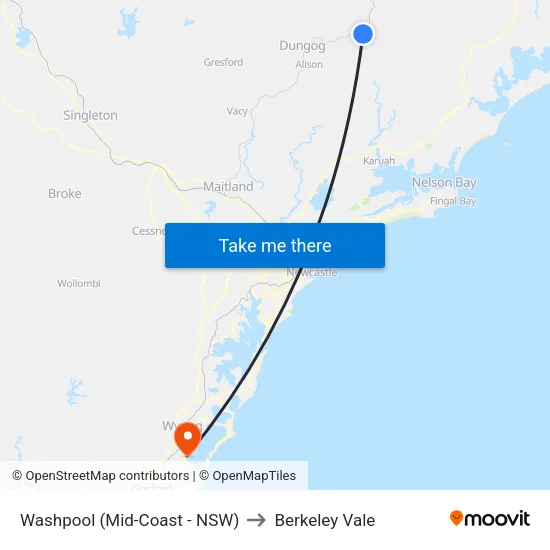 Washpool (Mid-Coast - NSW) to Berkeley Vale map