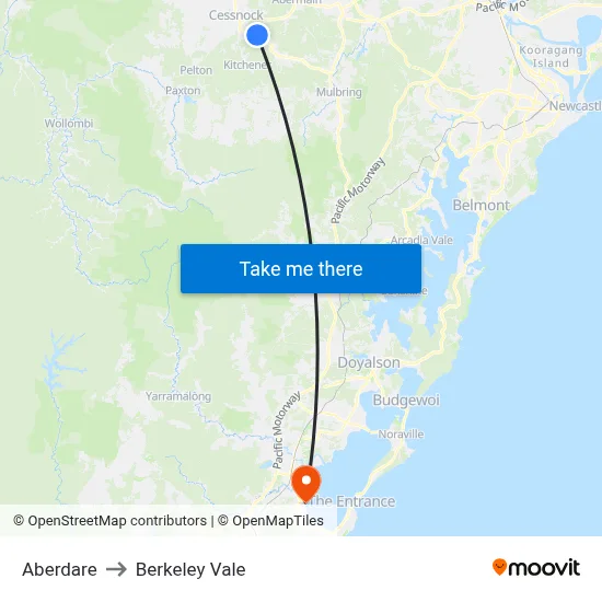Aberdare to Berkeley Vale map