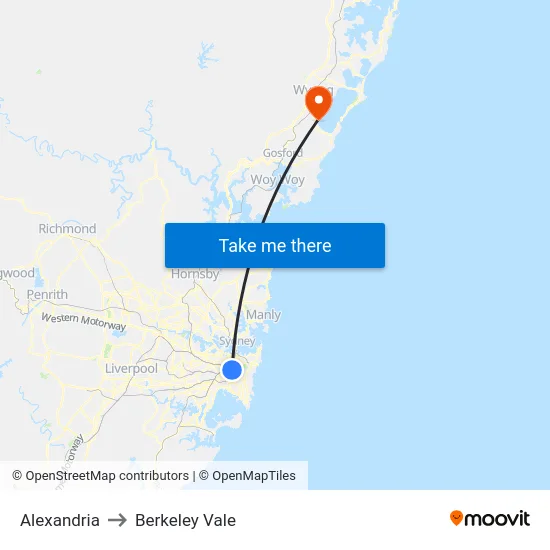 Alexandria to Berkeley Vale map