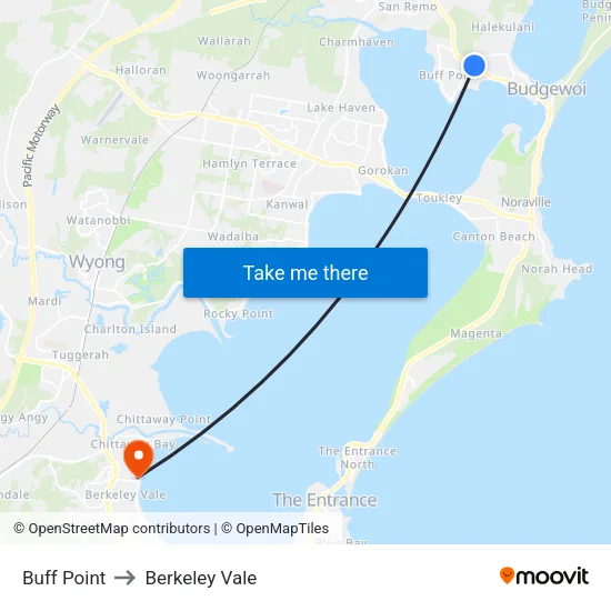 Buff Point to Berkeley Vale map