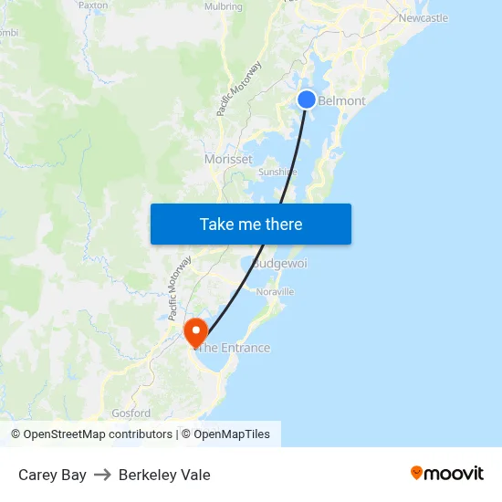 Carey Bay to Berkeley Vale map