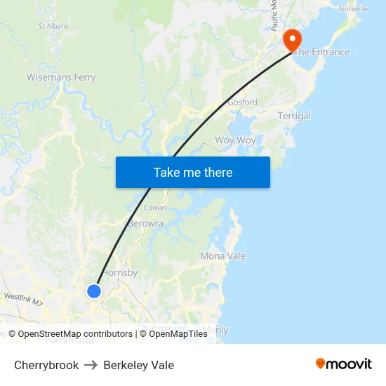Cherrybrook to Berkeley Vale map