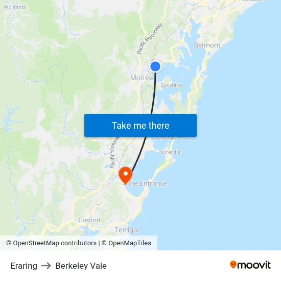 Eraring to Berkeley Vale map