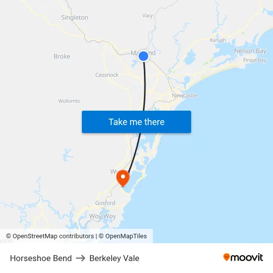 Horseshoe Bend to Berkeley Vale map