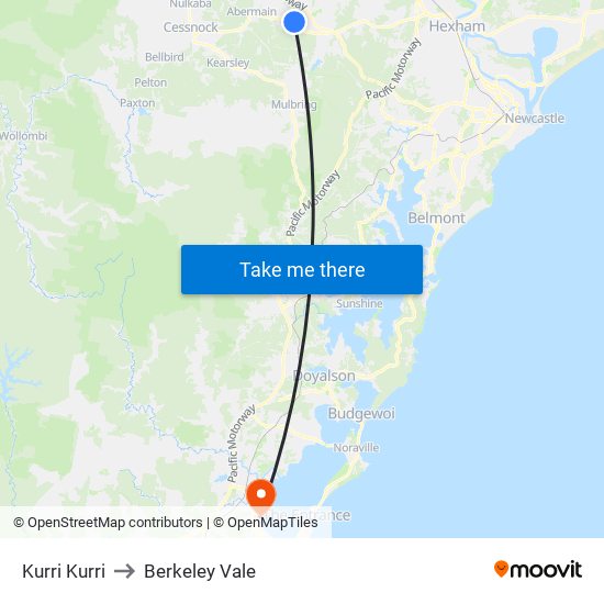 Kurri Kurri to Berkeley Vale map