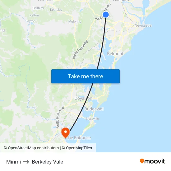 Minmi to Berkeley Vale map