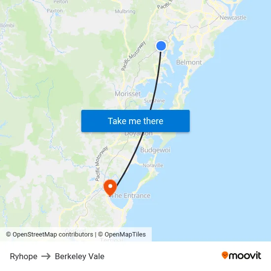 Ryhope to Berkeley Vale map