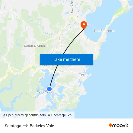 Saratoga to Berkeley Vale map