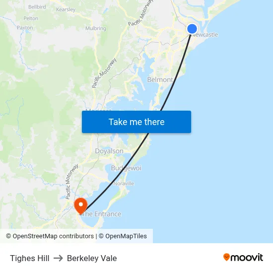 Tighes Hill to Berkeley Vale map