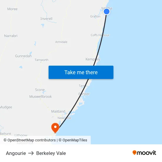 Angourie to Berkeley Vale map
