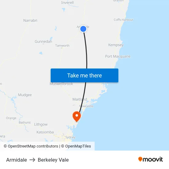 Armidale to Berkeley Vale map