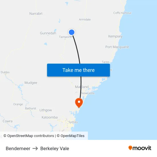 Bendemeer to Berkeley Vale map