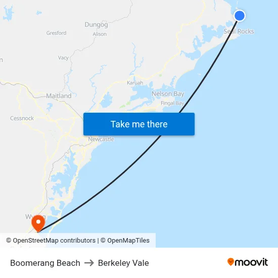 Boomerang Beach to Berkeley Vale map