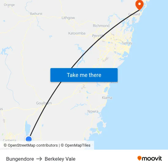 Bungendore to Berkeley Vale map