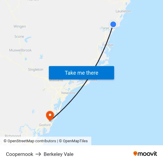 Coopernook to Berkeley Vale map