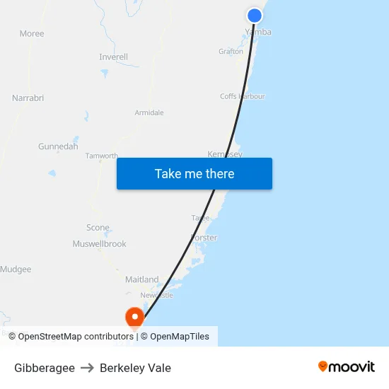 Gibberagee to Berkeley Vale map