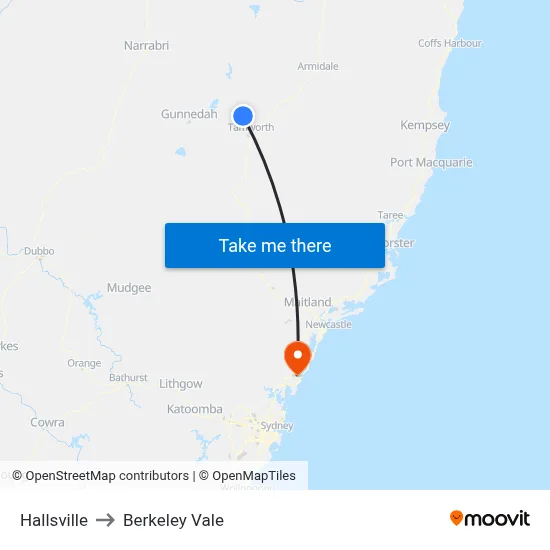 Hallsville to Berkeley Vale map