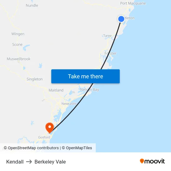 Kendall to Berkeley Vale map