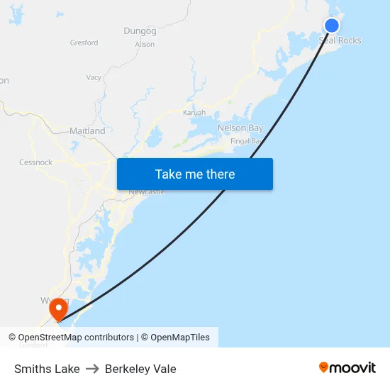 Smiths Lake to Berkeley Vale map