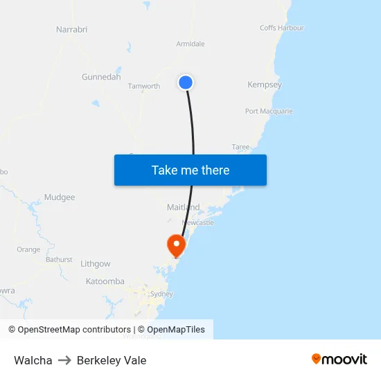 Walcha to Berkeley Vale map