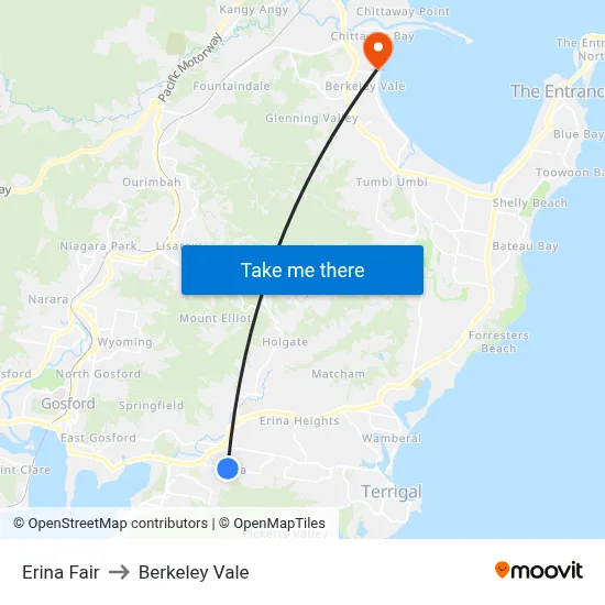 Erina Fair to Berkeley Vale map