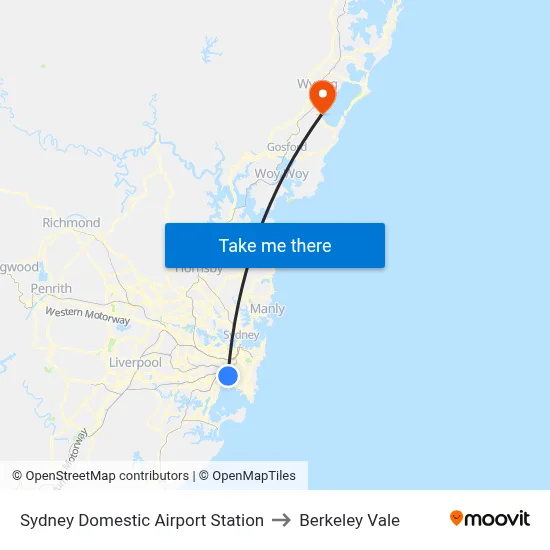 Sydney Domestic Airport Station to Berkeley Vale map