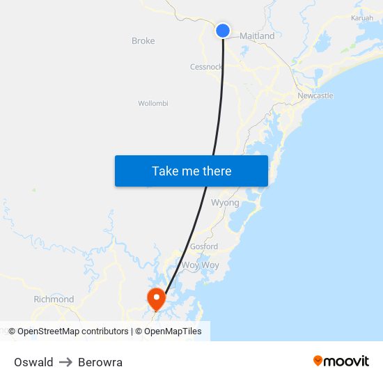 Oswald to Berowra map