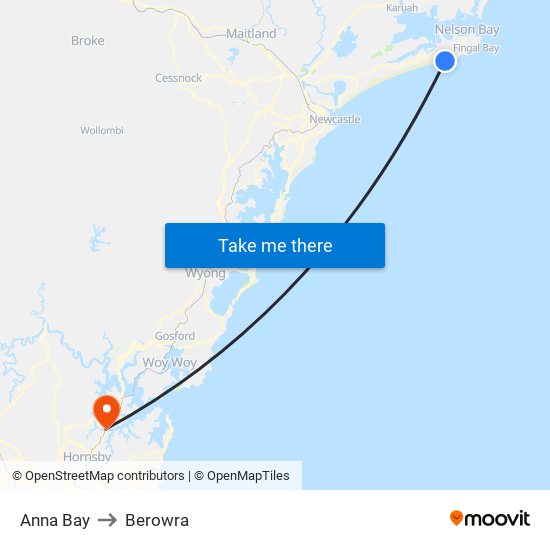 Anna Bay to Berowra map