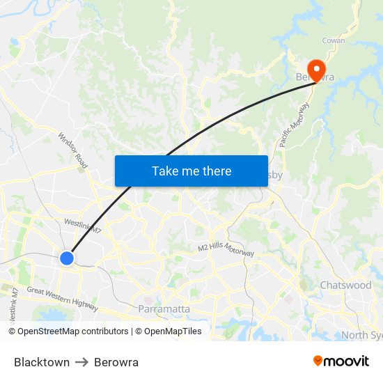 Blacktown to Berowra map