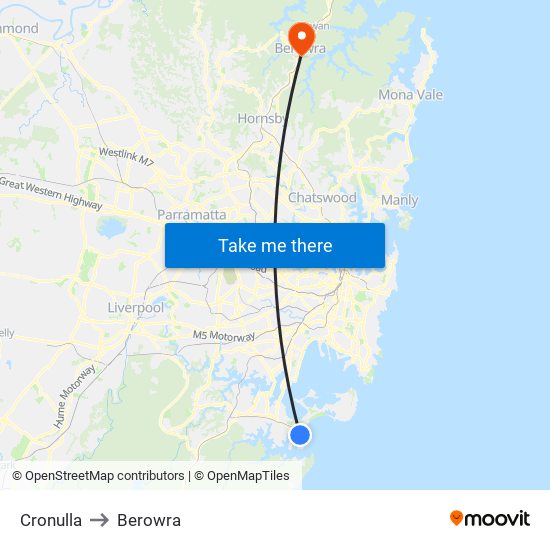 Cronulla to Berowra map