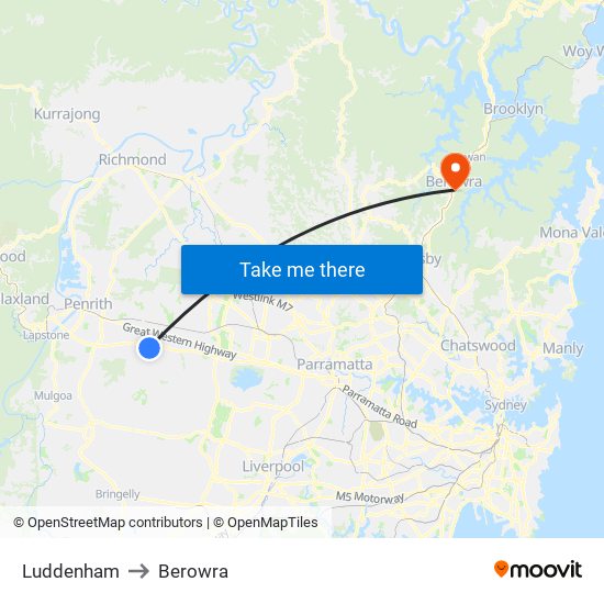 Luddenham to Berowra map