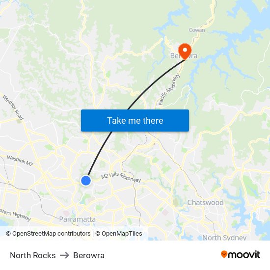 North Rocks to Berowra map