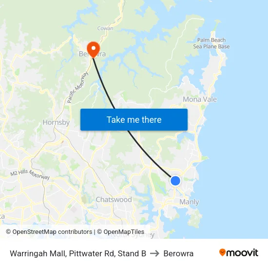 Warringah Mall, Pittwater Rd, Stand B to Berowra map