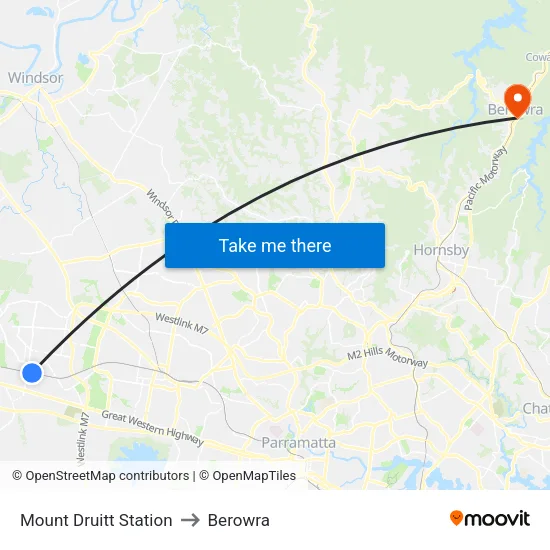 Mount Druitt Station to Berowra map