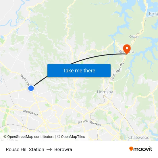 Rouse Hill Station to Berowra map