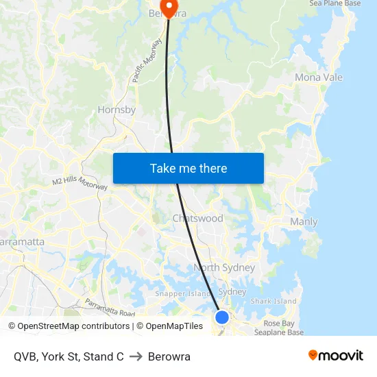 QVB, York St, Stand C to Berowra map