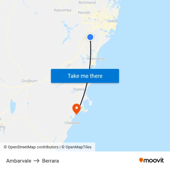 Ambarvale to Berrara map