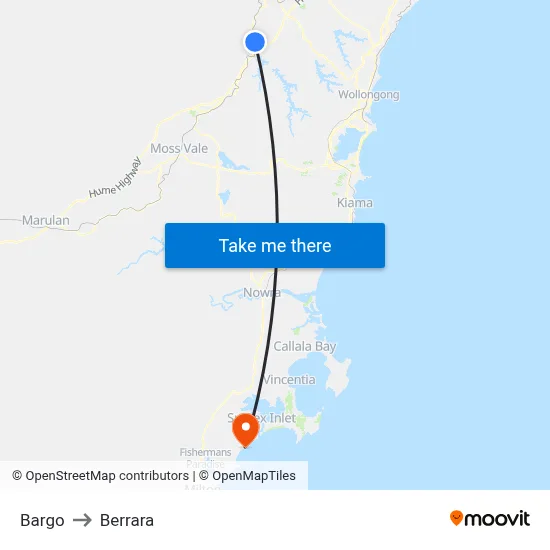 Bargo to Berrara map
