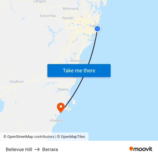 Bellevue Hill to Berrara map